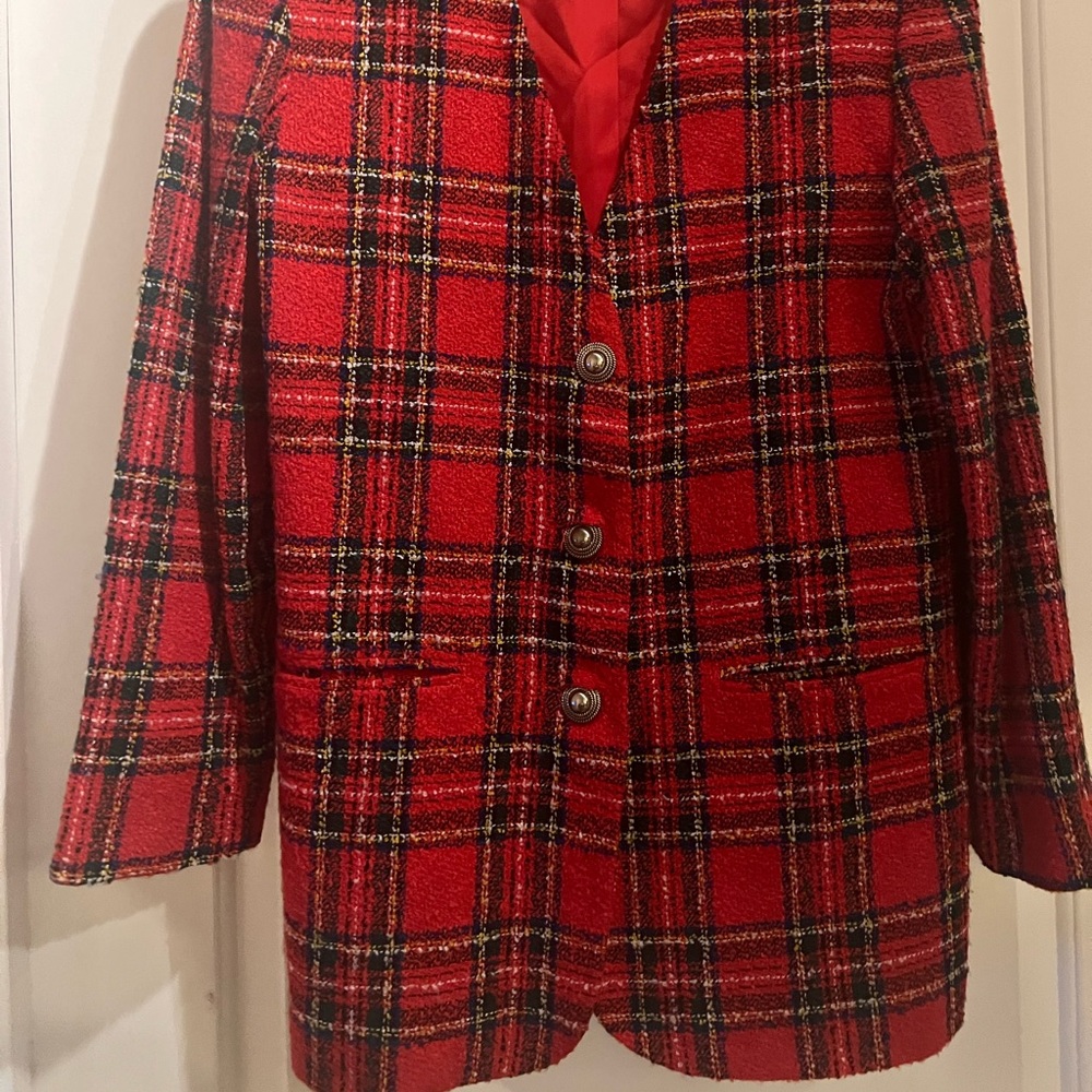 Plaid Blazer With Gold Buttons - image 2